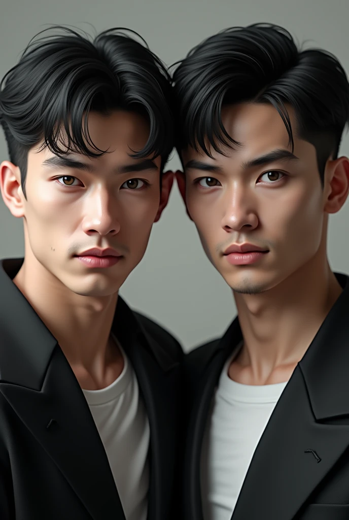 A 2 man , grey eyes , black hair and handsome