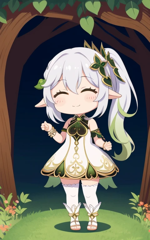  fullcg,Best quality,highest quality, 8k,Soft lighting, Confused, Looking at the audience, alone, smile, Knee socks,Nahida Genshin Impact | Character Lora 1283,((low length:1.5)),((chibi:1.5)),((little child girl)),1girl,difficult,cowboy shot,Beautiful cityscape,(standing:1.6),(Front facing:1.5),(((pretty made costume))),((making a heart with fingers)),(((wink))),