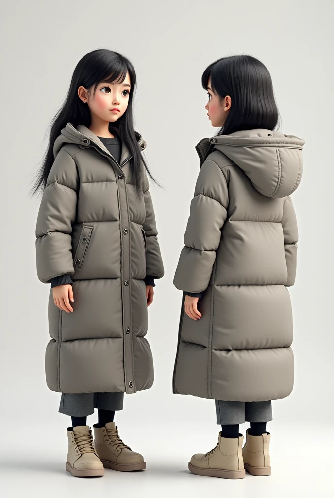 The girl's Long Down Jacket Mockup - Front View and back view