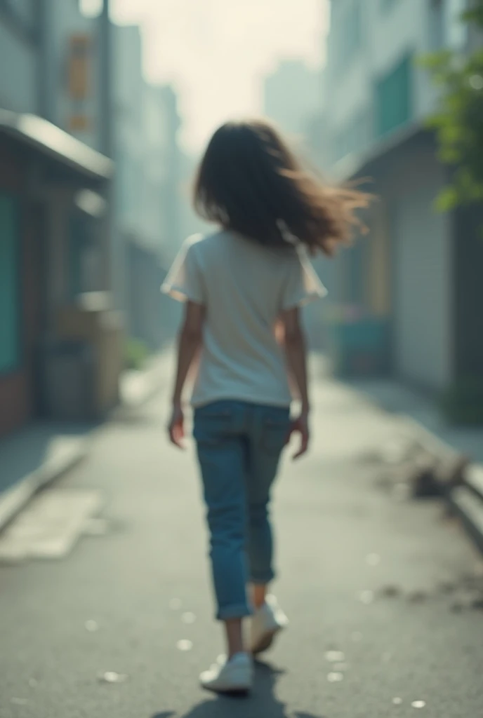 Blurred image of a girl walking backwards make it realistic