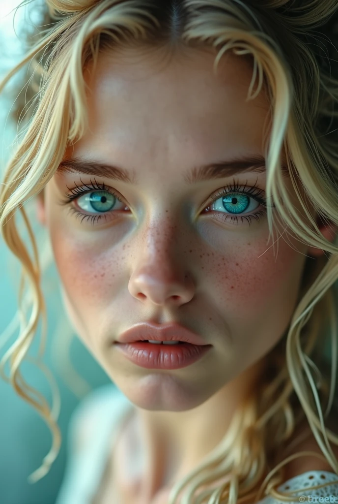 Blonde girl with aquamarine eyes