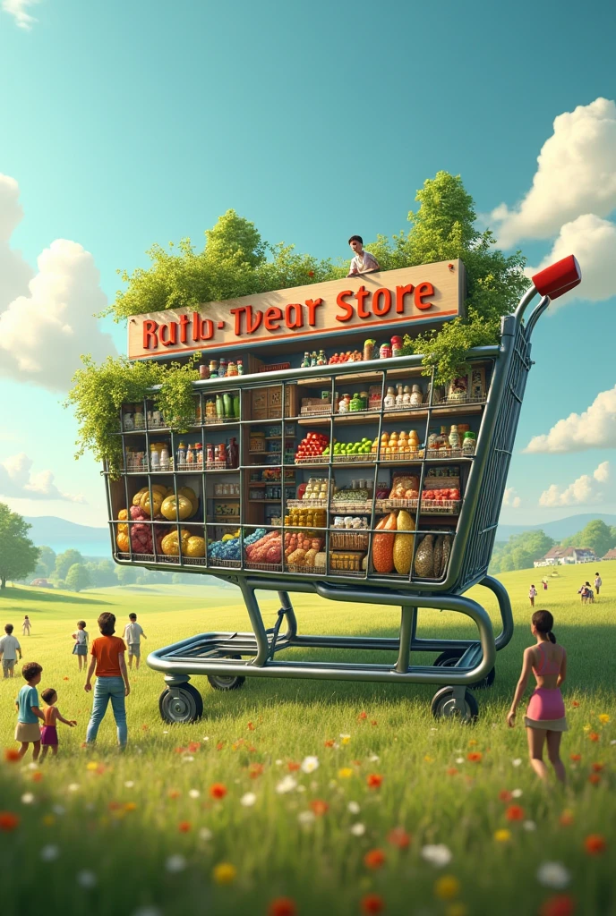 grocery store building store inside a shopping cart