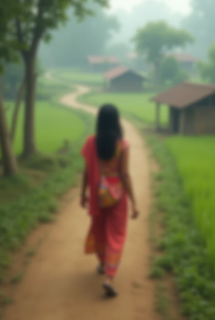 Blurred image of a girl walking backwards make it realistic Bangladesh
