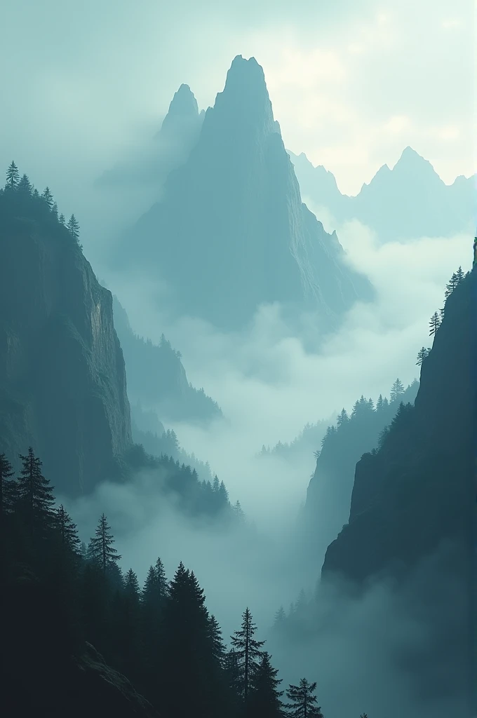 A misty mountain landscape 