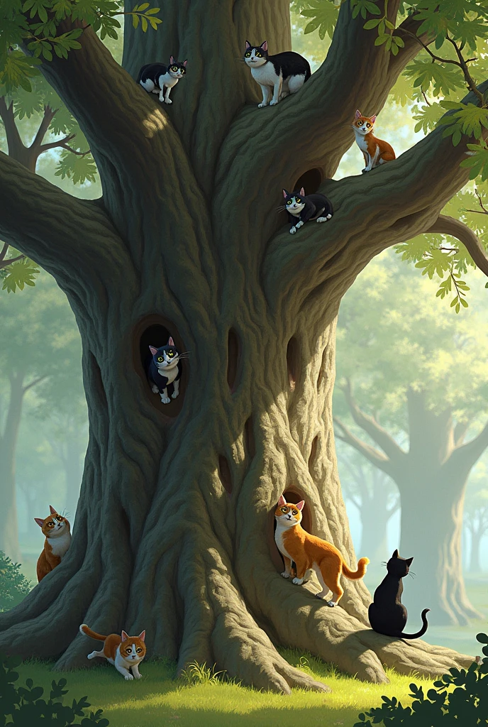 Tree with cats realistic