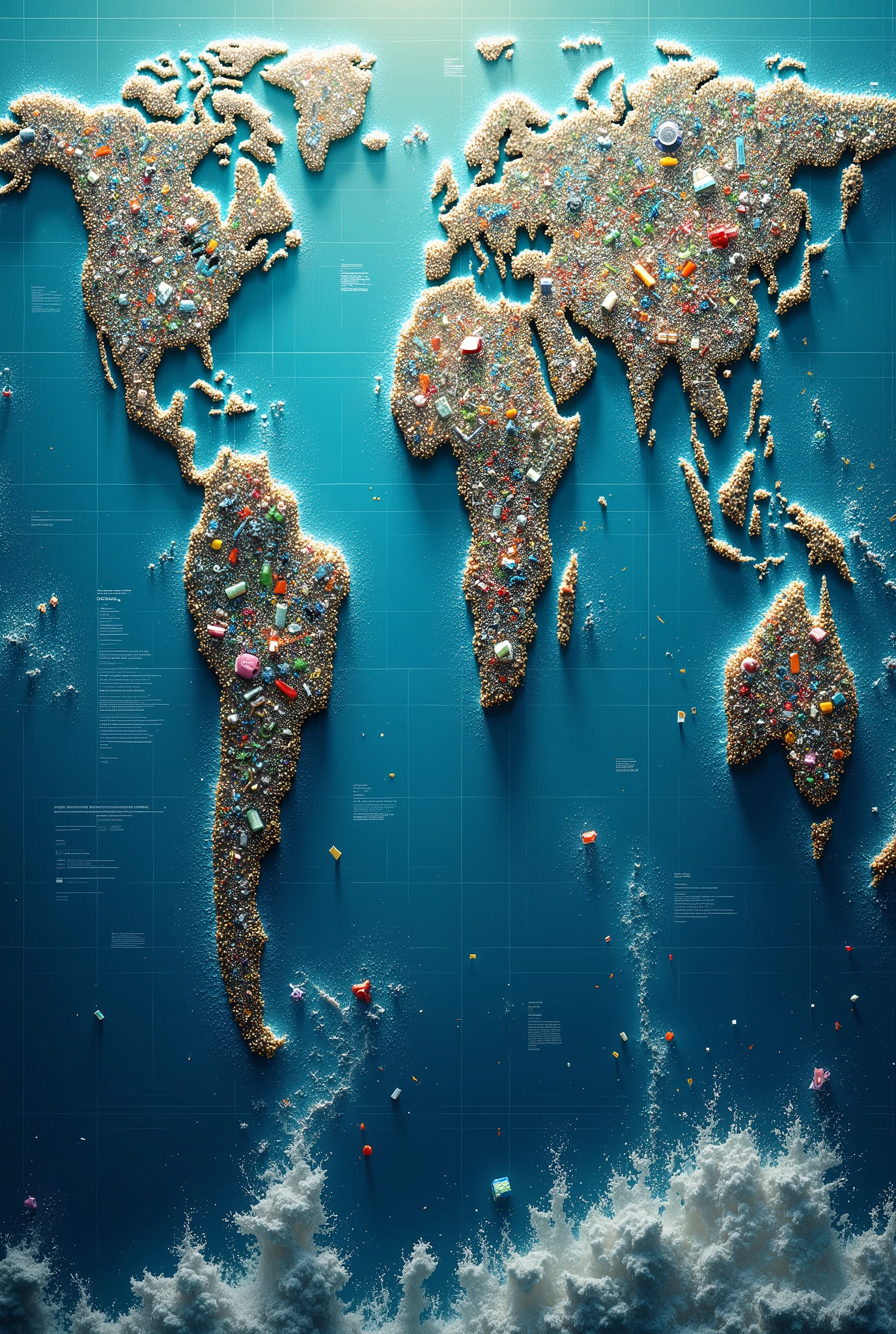 Chart or map of the ocean showing the accumulation of plastics.