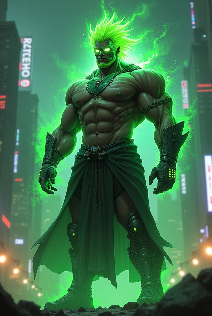 Strongman, green hair, cyber, young ,demon king, DENZU