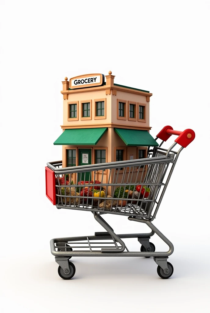 grocery store building shop inside a shopping cart on white background

