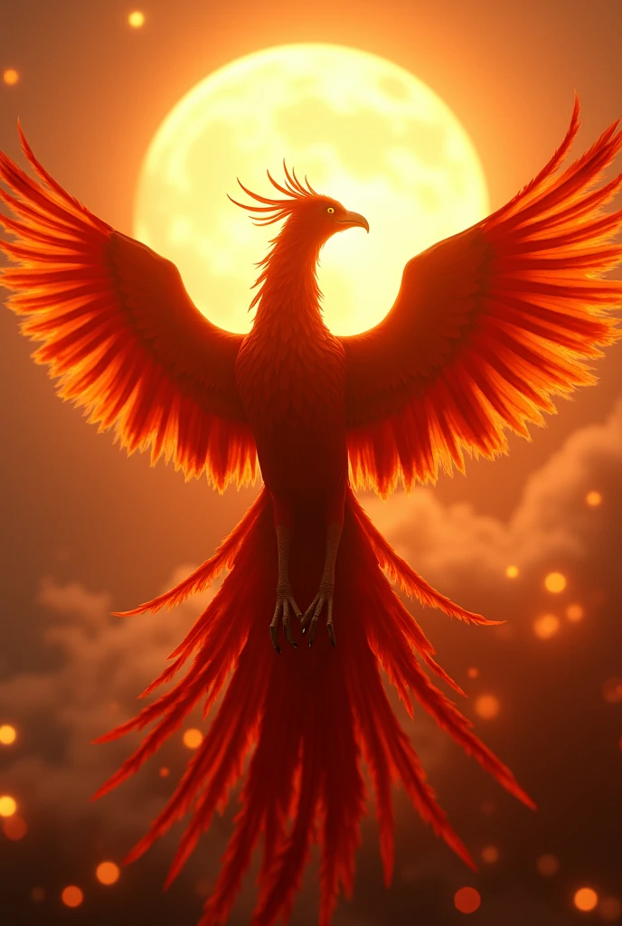 god々A captivating close-up portrait of a beautiful phoenix in bright light, Golden Light, The vibrant bokeh balls gently frame the delicate shape.. , The phoenix is a beautiful, fiery red.., Extremely realistic photos, 美しくgod秘的に発光する翼, A long tail like a peacock, Ultra detailed sun, With the sun at my back, Flying in the sky, Facing forward, universe space,