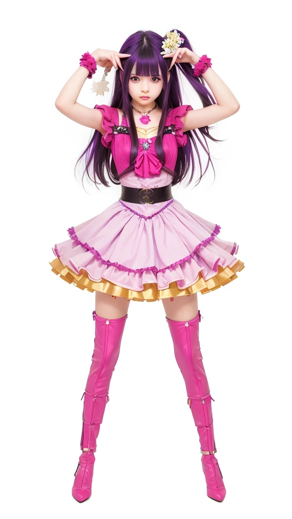 1 girl, long purple hair, purple eyes, very detailed costume, beautiful, realistic