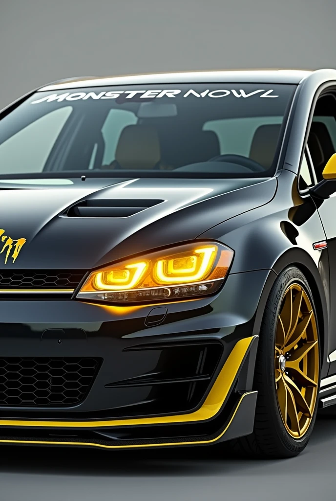 VW Golf mk4 year 2002 VW Motorsport Edition, Turbo, yellow headlight Glas, Jubi gti bumper, monster mowl decal on front bumper