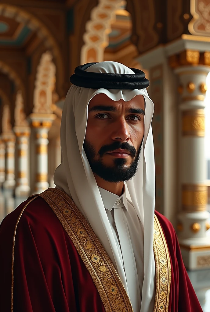 Photographyrealistic, arabian young man, arab ian white style, king arabian. palace