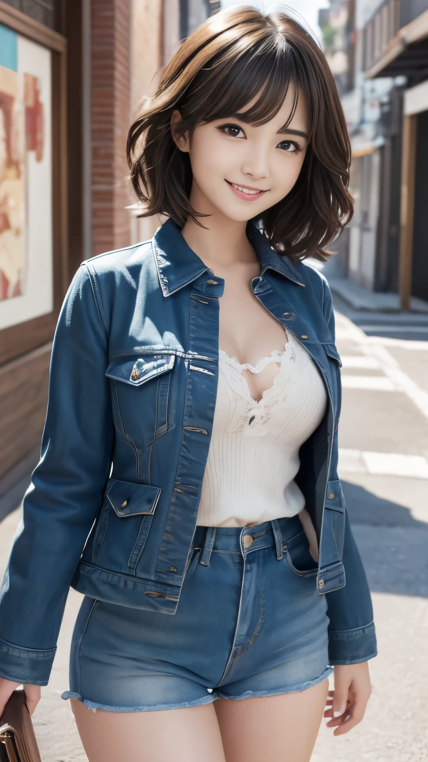 masutepiece、Best Quality、Illustration、 Ultra-detailed、finely detail、 hight resolution、8K Wallpaper、Perfect dynamic composition、2 cute girl、detailed beautiful faces、detailed cute eyes、Textured skin、Wavy short hair、discret smile、tiny chest、Bold sexy poses、wearing a jacket