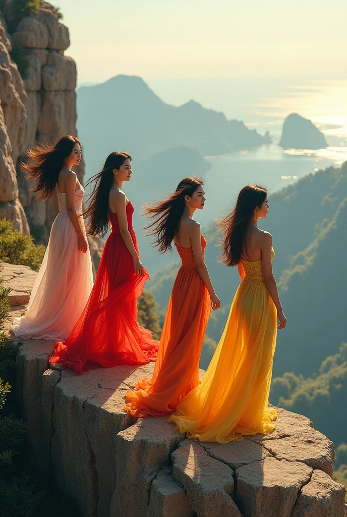 Female kpop idols on a cliff