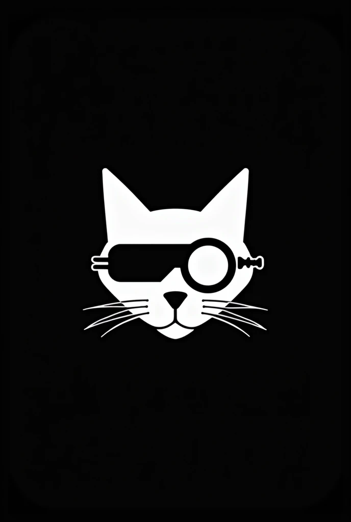 I need a cyberpunk cat icon with little detail that is just the cat's face, like a very technological monocle in the form of a drawing, all in white, with black background