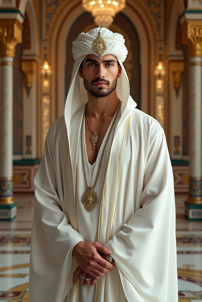 Photographyrealistic, arabian handsome young man, arab ian white style, king arabian. palace
