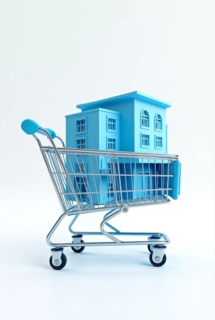 grocery store building blue shop inside a shopping cart on white background