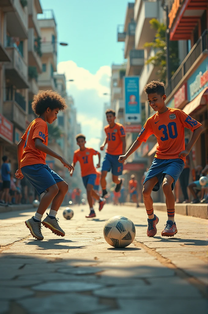 • An image of a street football match, showcasing how football can be played anywhere.