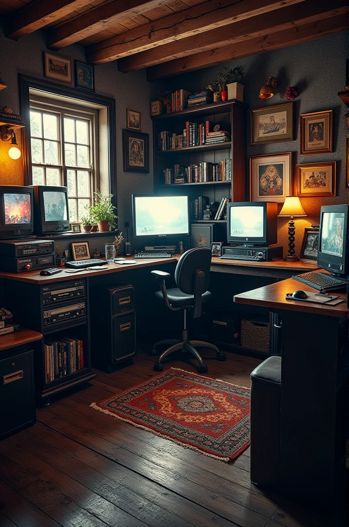 Old gamer room with various types of video games