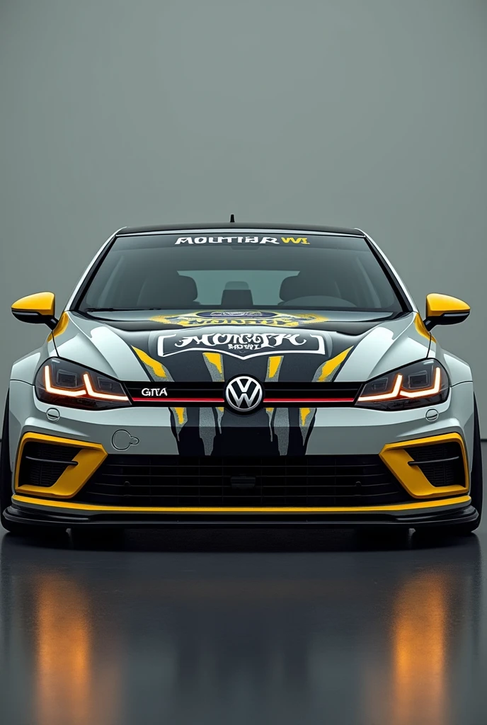 VW Golf mk4 year 2002 VW Motorsport Edition, Turbo, yellow headlight Glas, Jubi gti bumper, monster mowl decal on front bumper