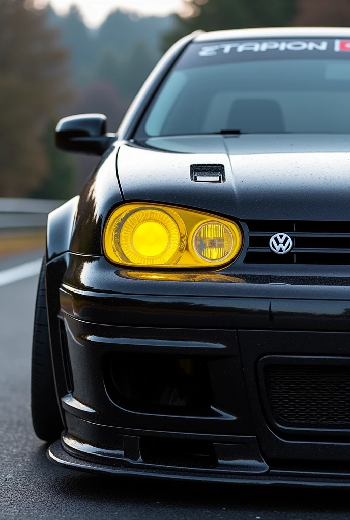 VW Golf mk4 year 2002 VW Motorsport Edition, Turbo, yellow headlight Glas, Jubi gti bumper, Porsche monster mowl decal on front bumper