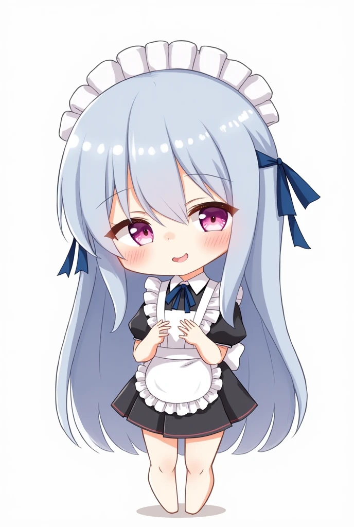 Chibi blue hair cute face, Plump lips , gray hair, long hair, , maid costume , , looks at him with loving eyes, , naked tits, naked juices , slender legs