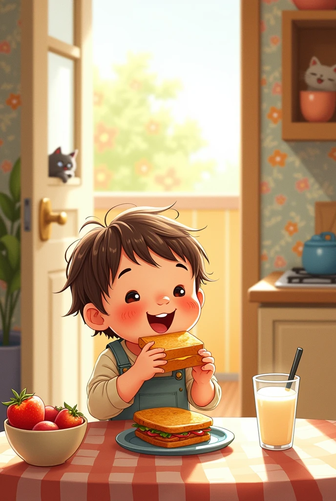 a drawing of a child HAVING LUNCH