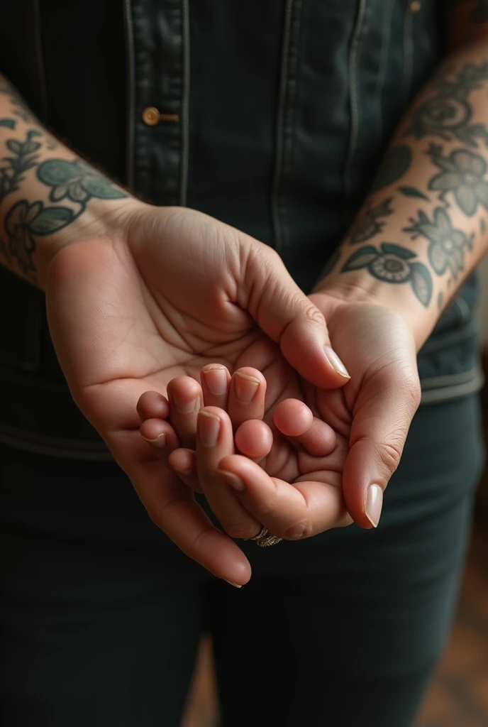 I want a tattooed male hand holding a female hand romantically