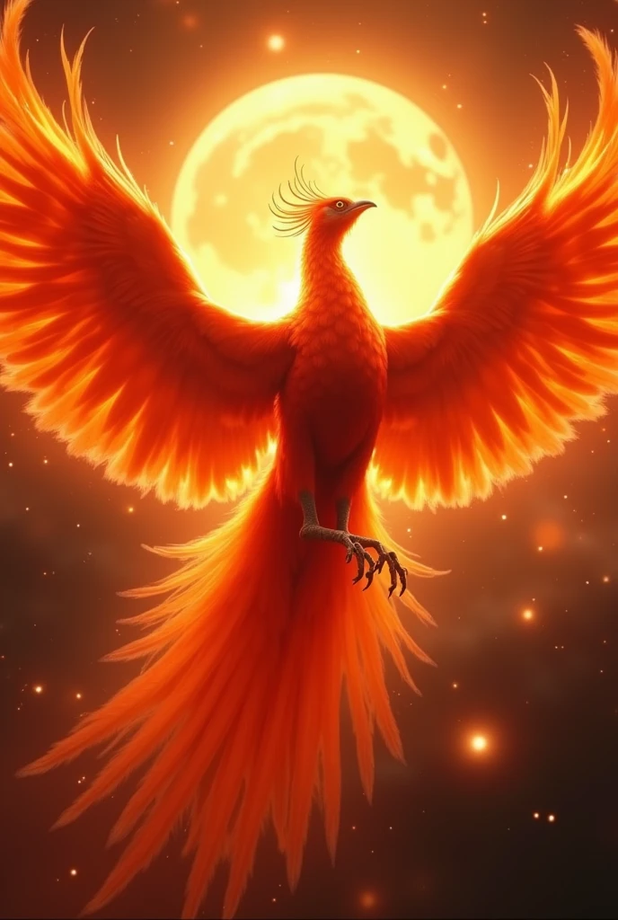 god々A fascinating close-up portrait of a beautiful large phoenix in bright light, Golden Light, The vibrant bokeh balls gently frame the delicate shape.. , The phoenix is a beautiful, fiery red.., Extremely realistic photos, 美しくgod秘的に発光する翼, A long tail like a peacock, Ultra-detailed sun flaring, With the sun at my back, Flying in the sky, Facing forward, universe space, Very large and impressive adult bird, Realistic flaming wings, Squeal with open mouth,