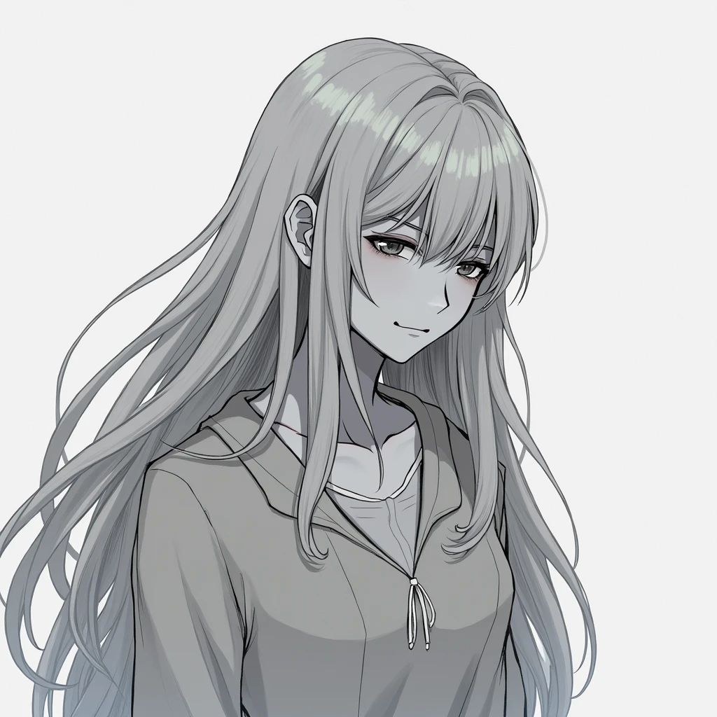 Solo, High Resolution, Long Hair, Sad Smile, Simple background,