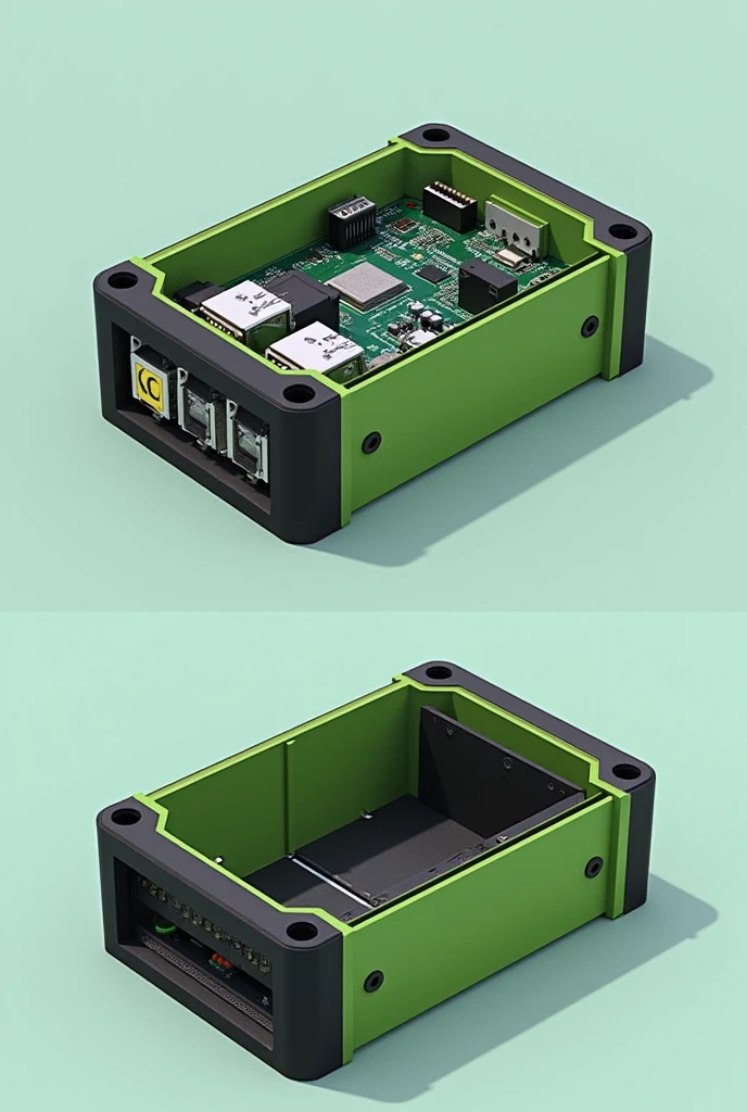 generate a small protective box that contains a raspberry pi and other components inside, Give it green and black colors and preferably have protection to submerge under water . Add that in the box, have a section for the sensors and wiring and these can be seen in the image