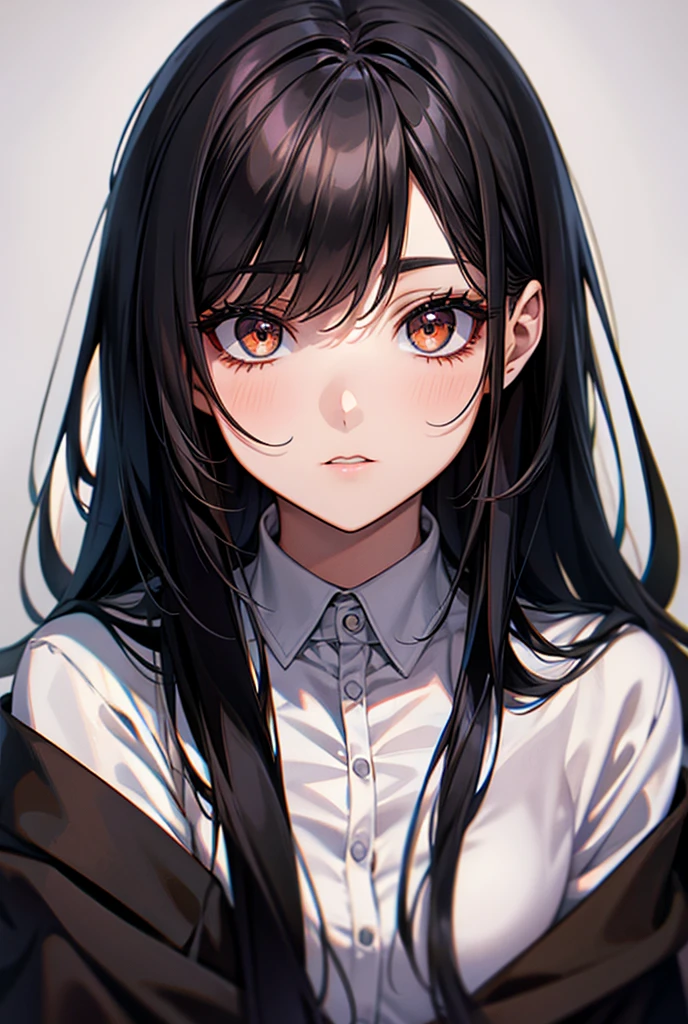, Young woman, long black hair, Brown eyes, big eyes,