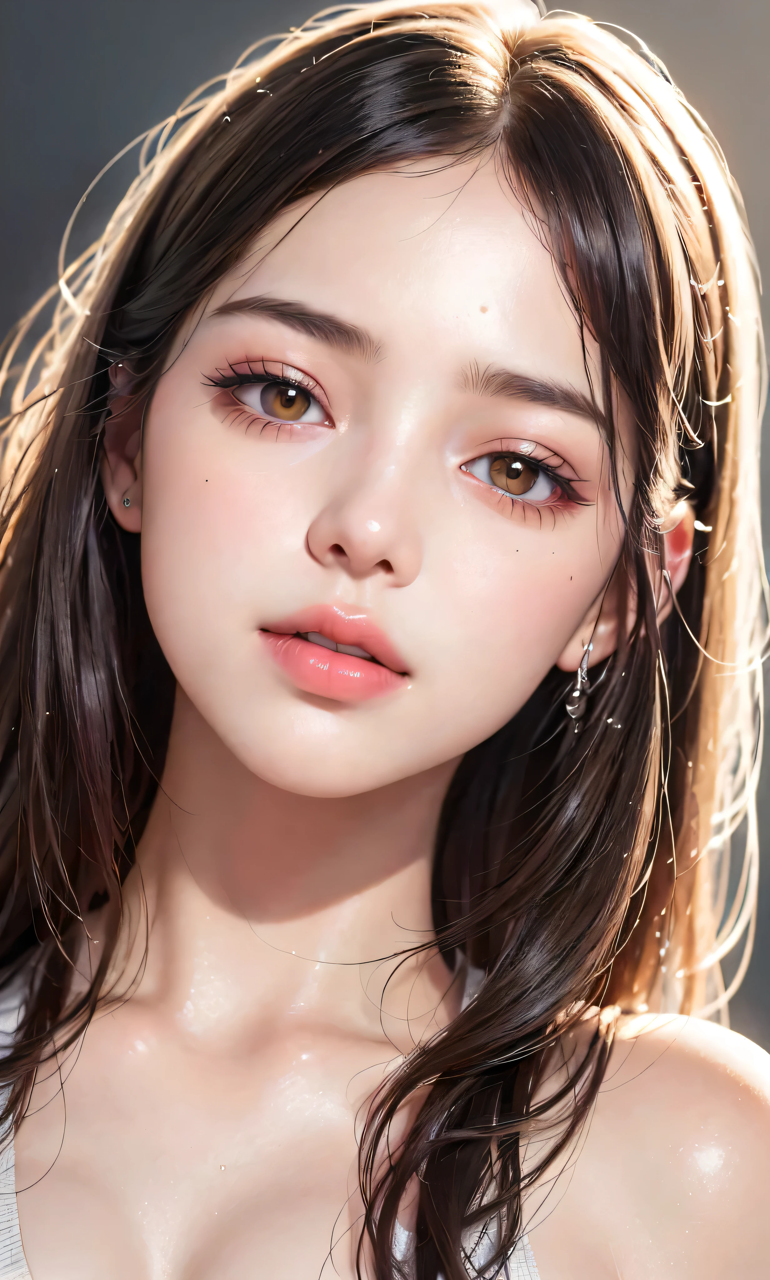 (8k, RAW photo, photorealistic:1.25) ,( lipgloss, eyelashes, gloss-face, glossy skin, best quality, ultra highres, depth of field, chromatic aberration, caustics, Broad lighting, natural shading,Kpop idol) looking at viewer with a serene and goddess-like happiness,