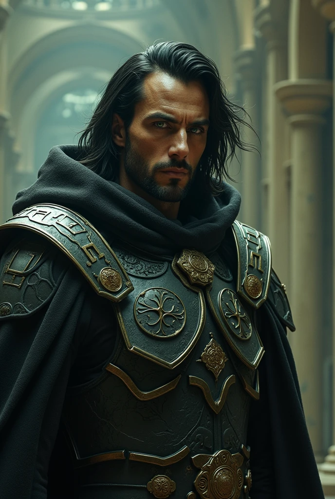 name: Eryx Melanchus Appearance: Eryx is a tall and imposing man, with hair as black as night and eyes of a piercing green, that seem to reflect people&#39;s own souls. Your skin has a deep bronze tone, and he wears dark metal armor, adorned with ancient and mysterious symbols. His gaze is cold and calculating, and his presence radiates an aura of power and control.

Personalidade: Eryx is a brilliant and ruthless strategist, driven by a deep desire for order and control. He possesses a sharp mind and a skill of persuasion that makes him almost impossible to challenge.. Your trust is absolute, and he doesn&#39;t hesitate to manipulate anyone, including the gods themselves, to achieve your goals. Despite his cold demeanor, he has his own moral code, believing that their control is necessary to create a more perfect and stable world.