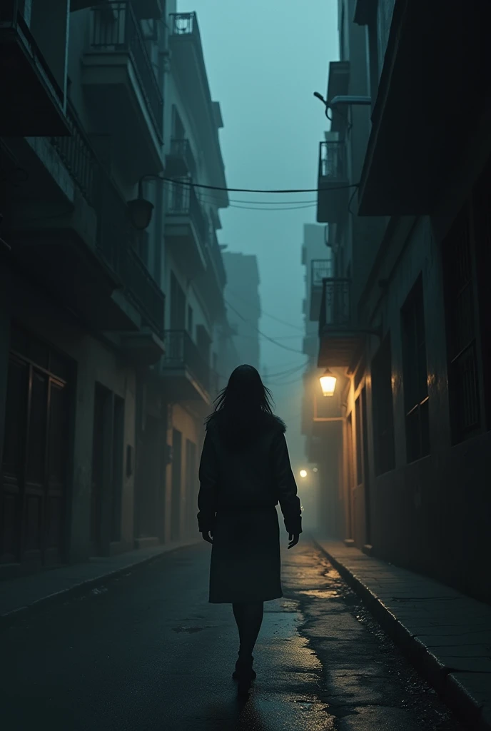 It shows a woman walking alone on a dark and deserted street in the city of La Paz... (Bolivia). It mainly reflects her mind begins to remember moments in which she felt insecure for being a woman on the street