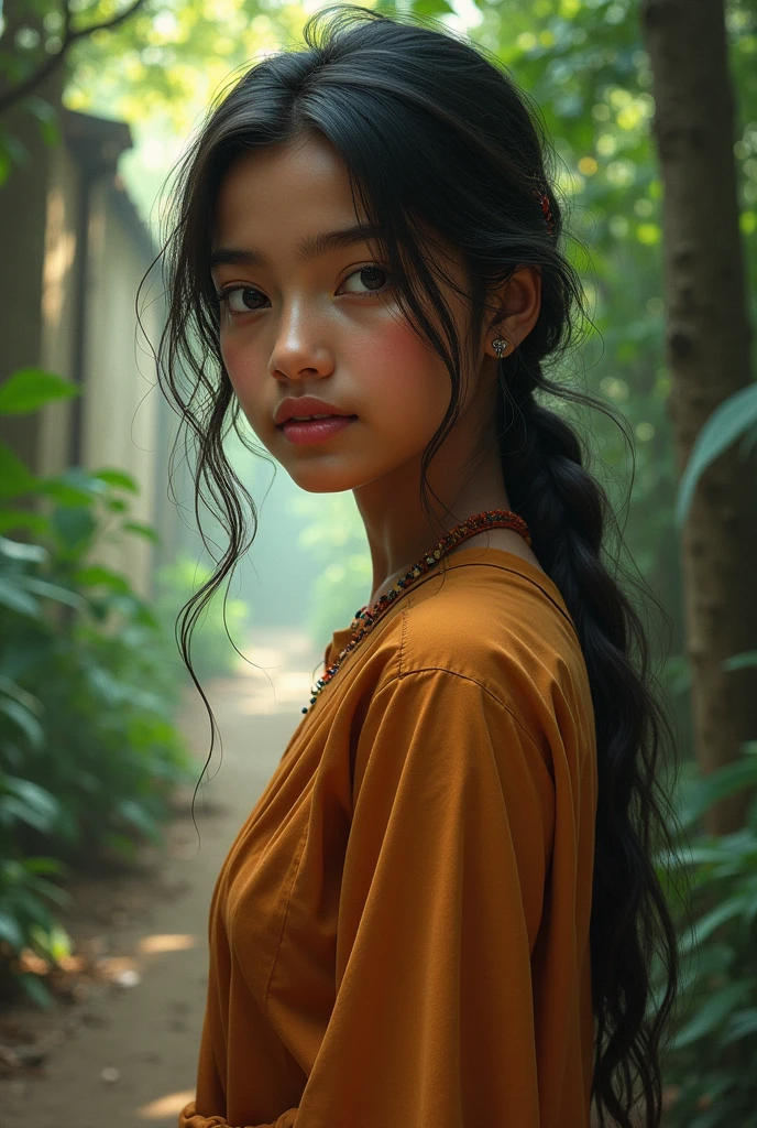 Like a real girl, the girl looks back wearing a three piece in the weather of Bangladesh