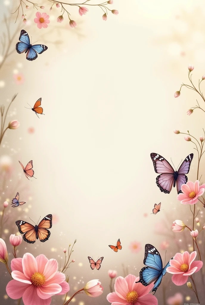 Letter-style cover with images of butterflies and flowers and space to add text in light colors