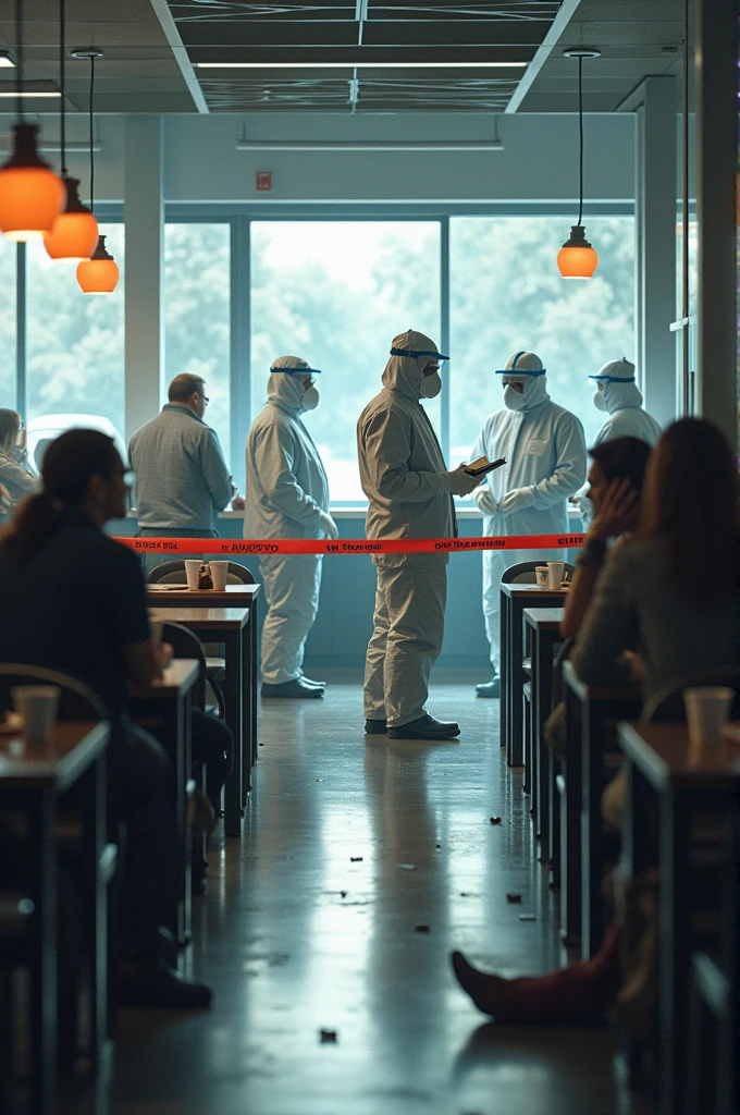 Criminalistics in a company cafeteria
