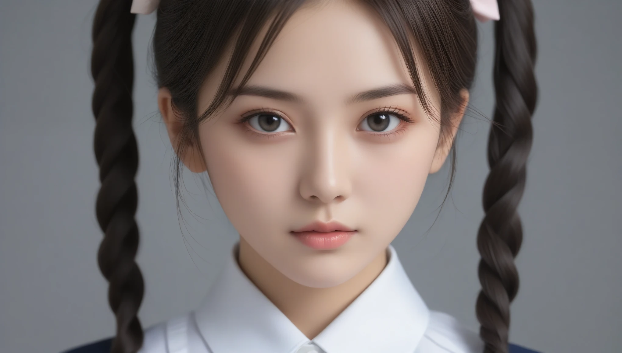 8k, Ultra-high resolution, Highest quality, masterpiece, 三分割法によるphotograph,Surreal, photograph,One Woman, (:1.3), cute, cute顔, 細部までBeautiful Eyes, 細かくdetailedに,masterpiece,One Girl:1.2,Japanese women,kindergarten,close up,glaring,Black hair,braid,(twin braids:1.0),ID photo,(kindergarten uniforms:1.3),Eccentric,Future City,white collar,((Fusion of fashion and gothic)),(Beautiful attention to detail),Subtle details, detailedな顔,anger,Attractive eyes,(ポートレートphotograph:1.4),(Photorealistic images:1.4),Fantasy art,(Beautiful Face:1.4),美しくAttractive eyes、Beautiful Eyes,Silver residue,(Tight waist:1.4)、(Beautiful with perfect body proportions:1.4),Pink Lips,profile,(((Ideal body type))),A-cup small breasts :2,、Portraiture:2、Perfect Anatomy、鮮明なdetailed、detailed,Fashion magazine cover,Thin lips,完璧でBeautiful Face ,完璧でcute顔, Skin with attention to detail, Perfect limbs、Narrow waist,Surreal,Light and shadow,spotlight
