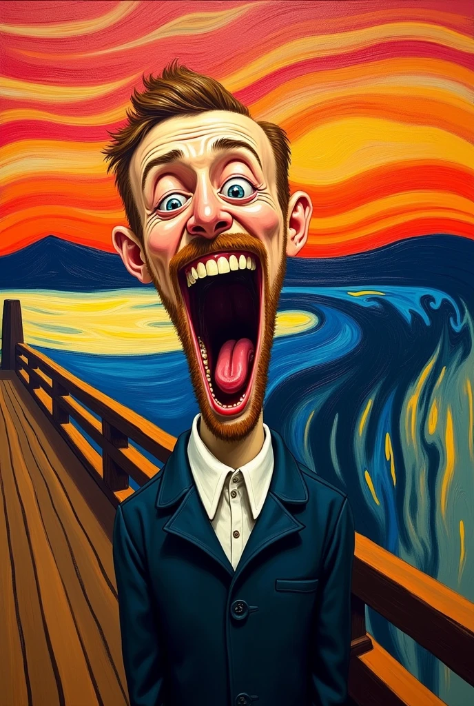 Character of the painting "the Scream" but happy