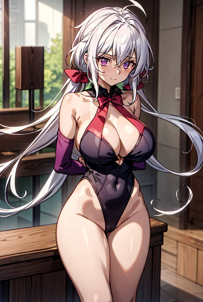 ((masterpiece)), ((Best quality)), (high resolution), (illustration), (an extremely delicate and beautiful), (ultra detailed beautiful face and eyes), nsfw, 1girl, leaning forward, YukineChris, long hair, purple eyes, twintails, low twintails, ahoge, large breasts, fishnet pantyhose, red a bow tie, volumetric lightning, lady battle armor、
detailed skin texture, detailed, volumetric shadow, anime screencap,Highest quality, Sorceress, ancient babylonian nobility, ((tan skin:1.2)), (brown skin color),Long hair, twin braids, hair ornament, wine colored hair, smile, Below average size breasts, bare shoulders, (underboob:0,Red leotard)Torn clothing、clothes get torn、Legs apart, facing forward, arms folded、Wide-open legs、Standing with your legs apart、Front 8K, masterpiece, Best_quality, high_resolution, ultra_details, detailed, 1girl, 独奏, looking_at_viewer, upper_body, indoors, braid, blurry, bangs, white_hair, blurry_background, collared_shirt, church, hair_ribbon, hair_between_eyes, sidelocks, depth_of_field, light_particles, they are,snow,temple knight、french_braid, Alphonse Mucha Style, sharp focus, perfect hands, perfect face, perfect eyes, perfect light, dynamic light, natural light, Masterpiece, Best quality, red dress、Yukine Chris、Symphogear