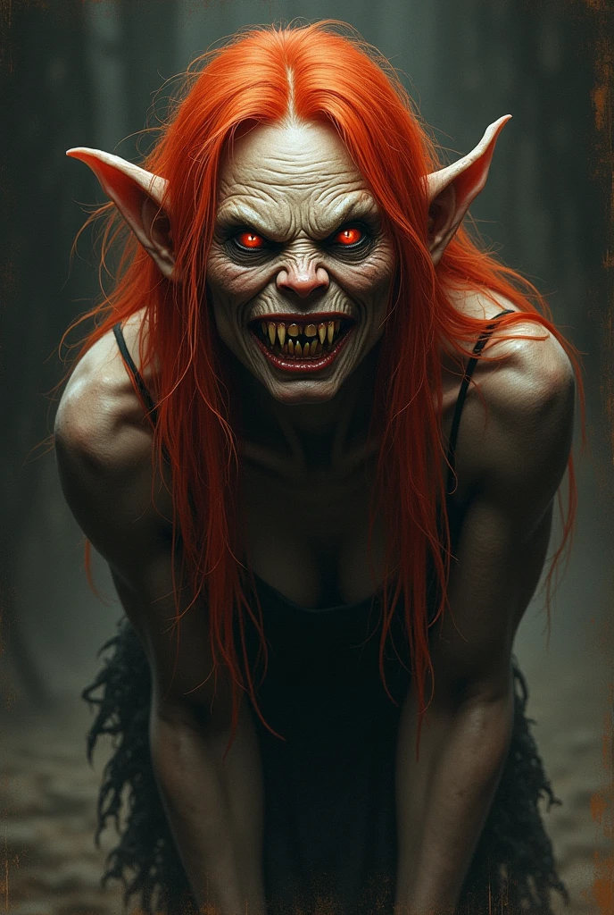 Scary goblin red haired woman old drawing