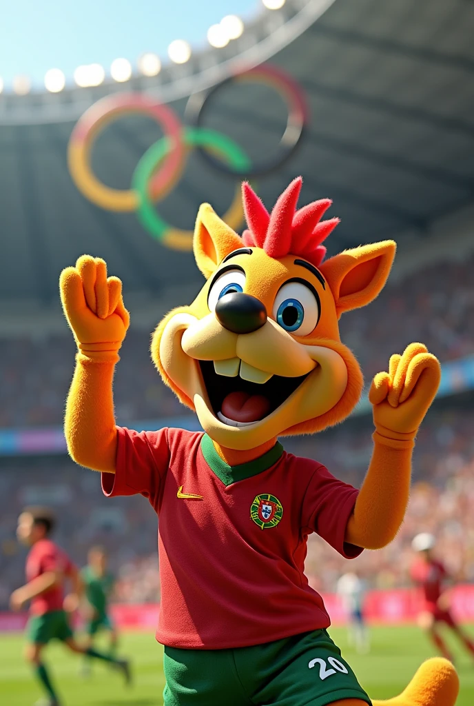 Portugal mascot cheering for his country in the Olympics