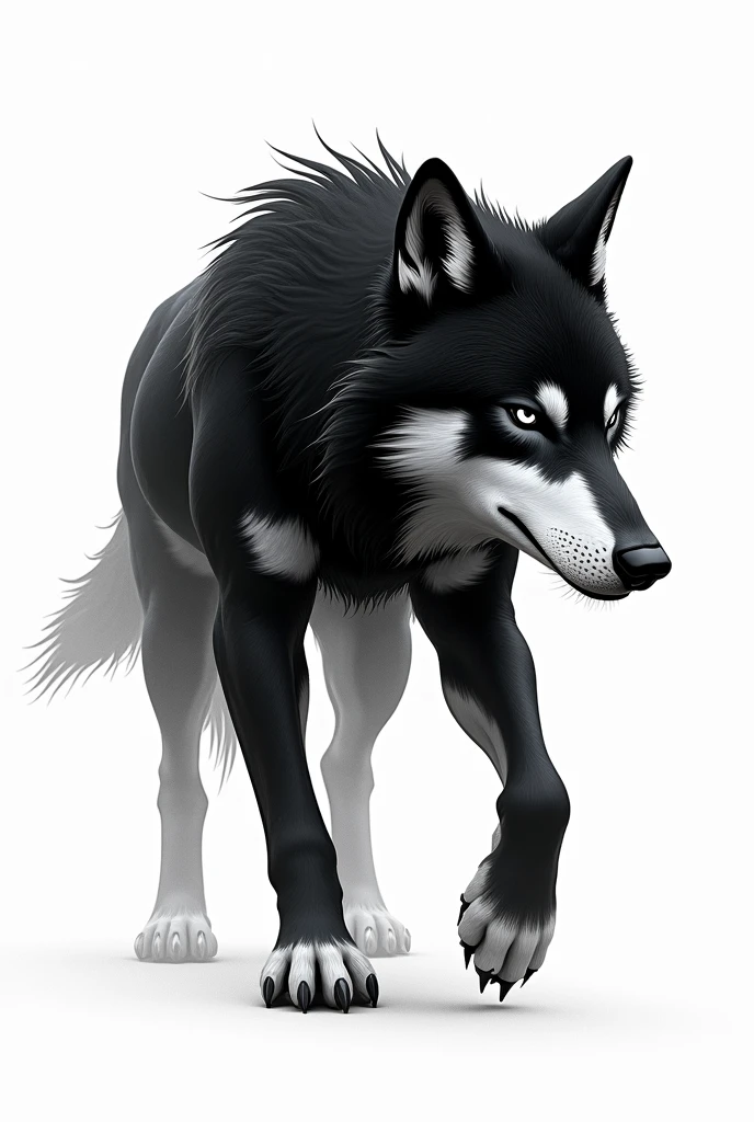 Create a black and white cyberpunk style wolf with a white background