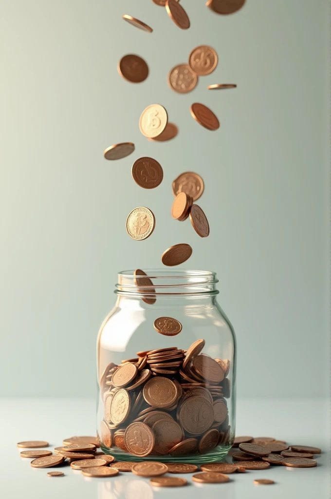 Coins falling into a jar