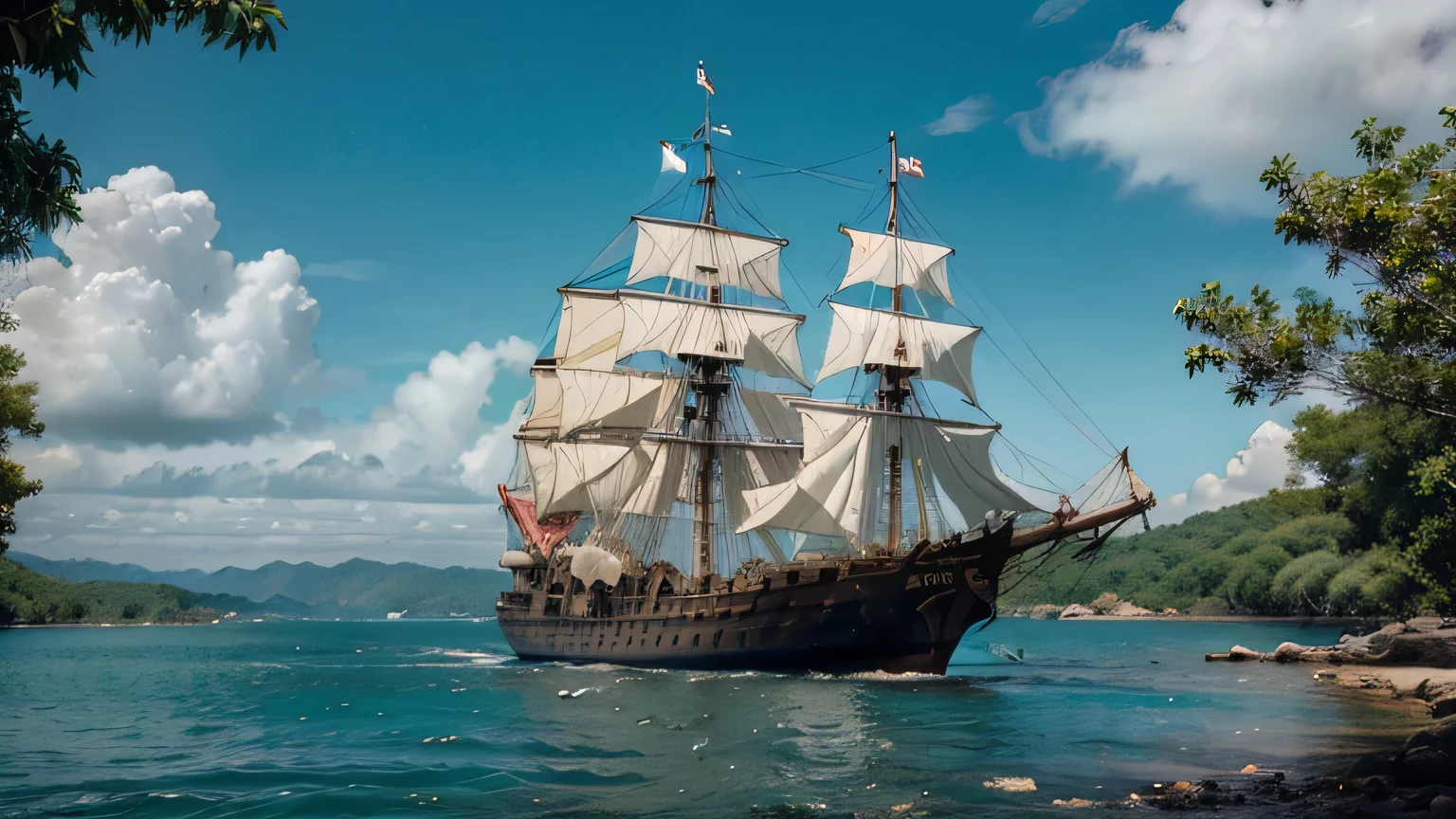 columbus on his ship, saw a great many islands, all of them very beautiful and full of trees, the groves very green