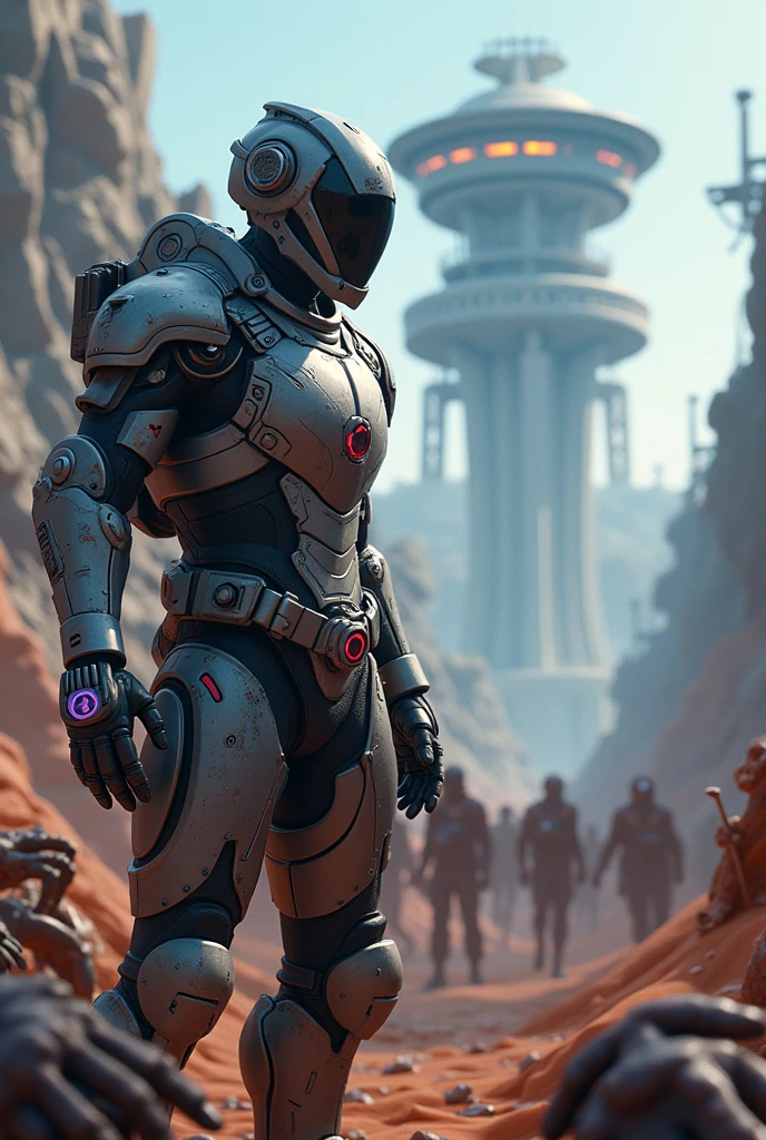 Fortnite and call of duty, PORTA-PANOPTICON, Human cybernetic knight fights an army of toxic monsters