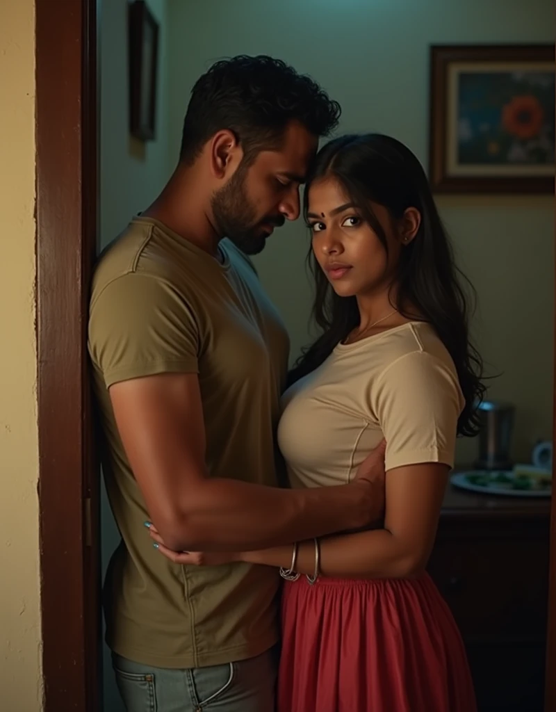 charming Indian Curvy gf romantically hugging her handsome boyfriend .