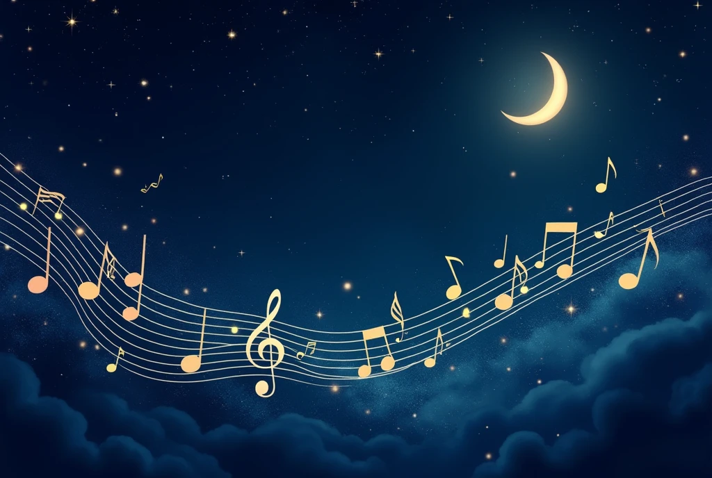 Musical notes, night sky, background only, cute