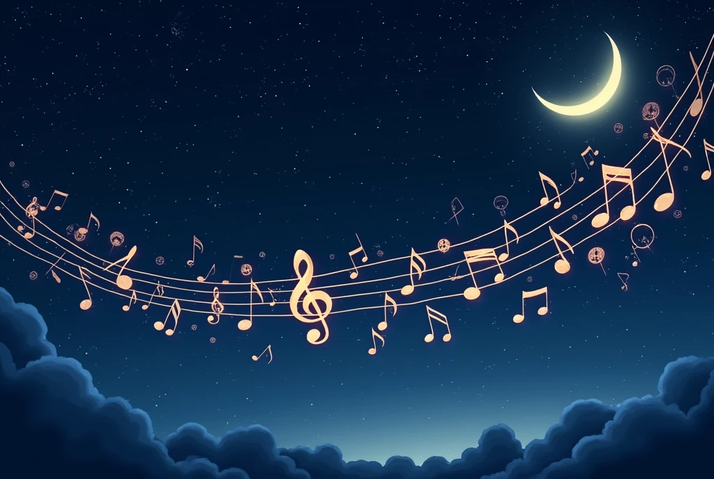 Musical notes, night sky, background only, cute